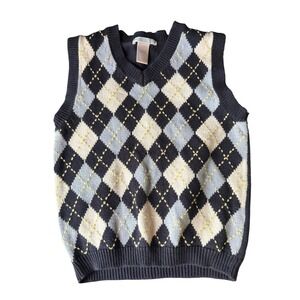 Janie and Jack Boys Argyle Sweater Vest Navy Blue Cotton V-Neck Size 5 Easter